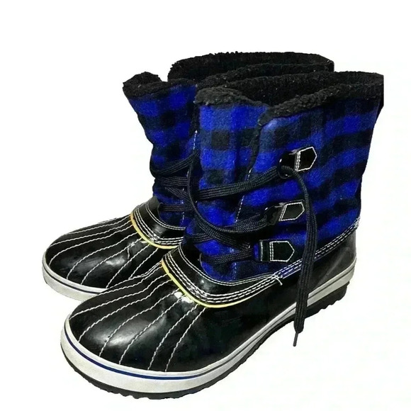 Skechers Waterproof Thinsulate Insulation Plaid Lace Up Rain Boots Women's 10 - Picture 1 of 9